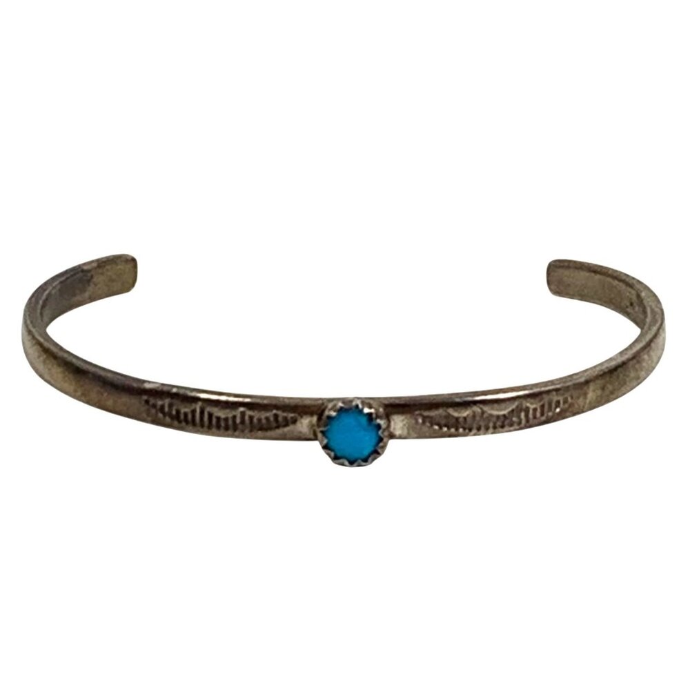 James Toadlena  JT Navajo 925 Stainless Steel Turquoise Carinated Baby Bracelet